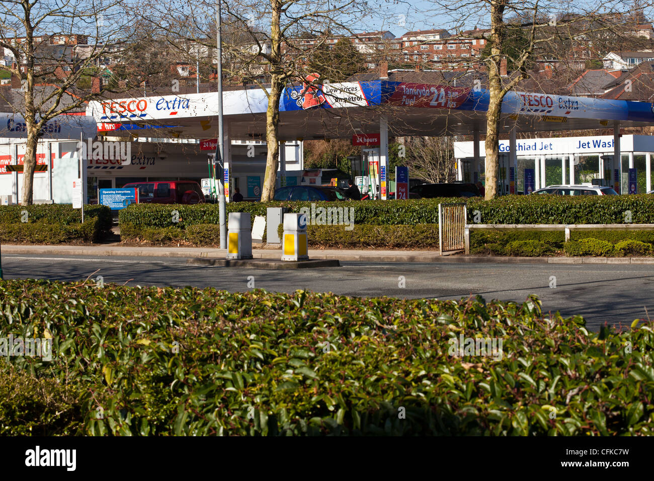 Tesco extra Tankstelle, Newport, Wales, Großbritannien. Stockfoto