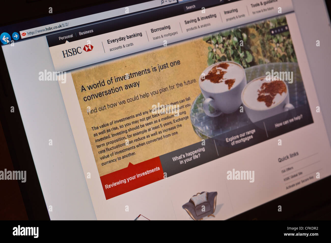 HSBC Bank-Websitehomepage. Stockfoto