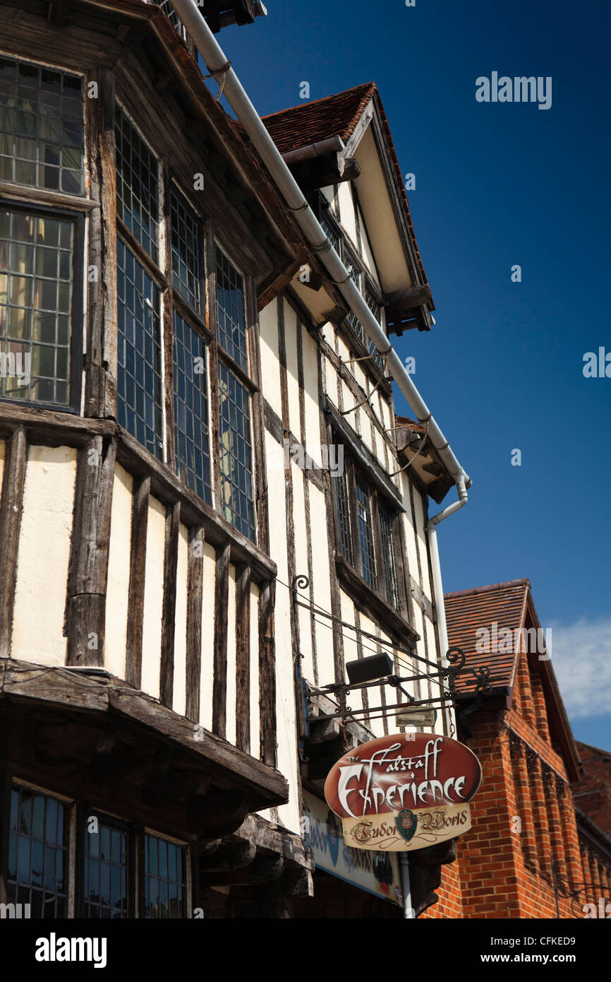 Warwickshire, Stratford on Avon, Sheep Street, Falstaff Tudor Erlebniswelt Besucherattraktion Stockfoto