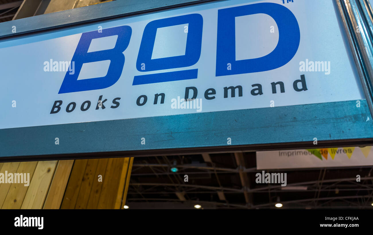 Paris, Frankreich, Salon du Livre, Buchmesse, eBooks, Software, "Books on Demand" on-line Bibliothek Display Zeichen Logo Digital Stockfoto