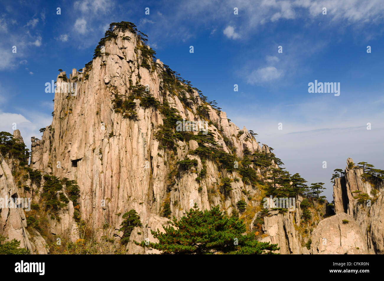 Verwitterter Granit von Anfang an Glauben Peak bei East Sea Bereich des Huangshan Yellow Mountain Volksrepublik China Stockfoto