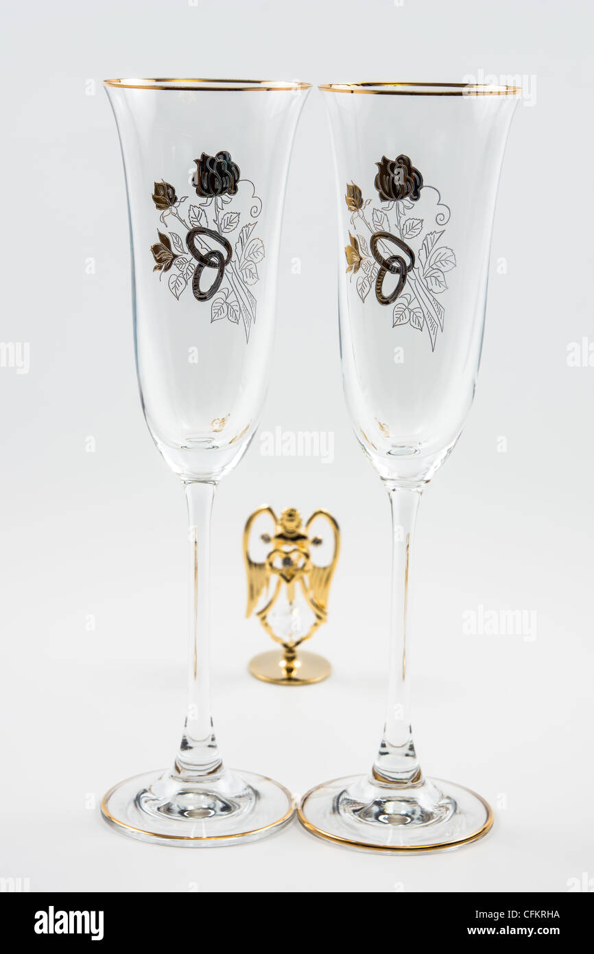 Engel, Hochzeit, Liebe, Weingläser, Ausschnitt, weiß Stockfoto