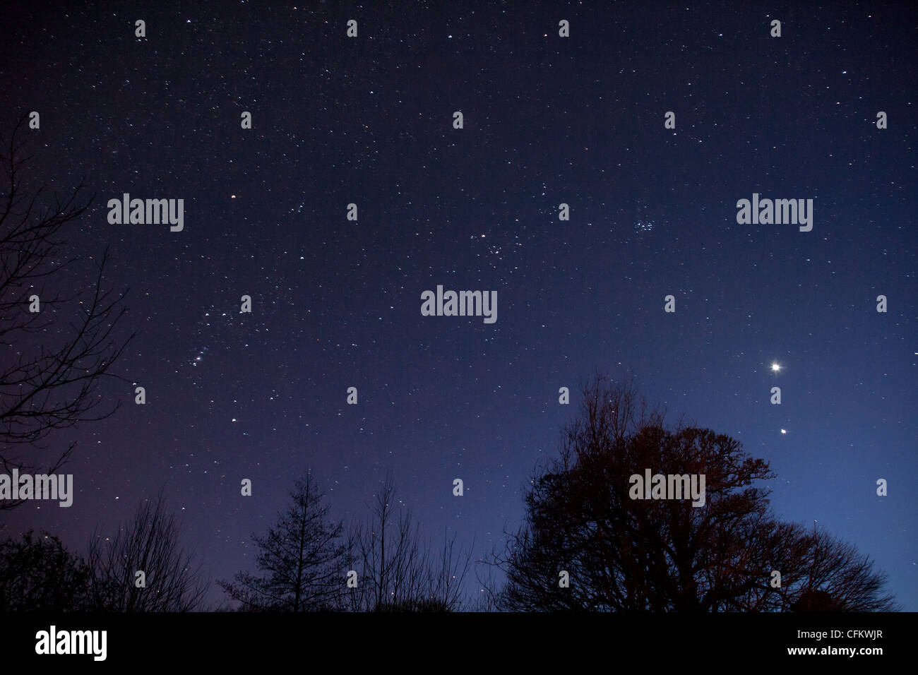 Nachthimmel, Konstellationen und Venus und Mars nahe beieinander, County Limerick Irland Stockfoto