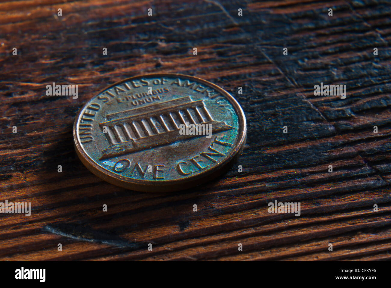 Studio Aufnahme von alten ein-Cent-Münze Stockfoto