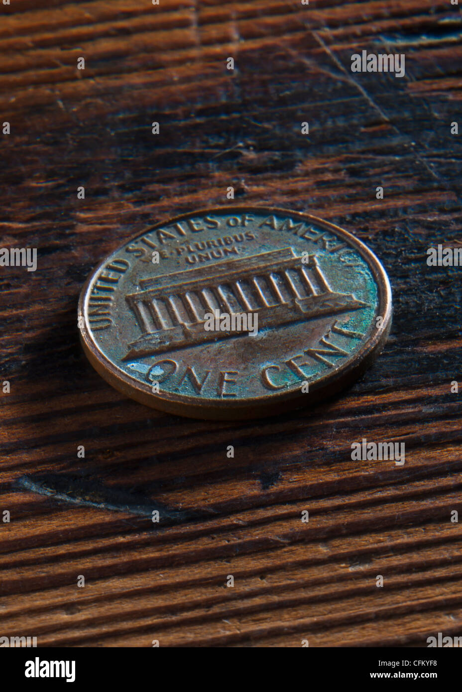 Studio Aufnahme von alten ein-Cent-Münze Stockfoto