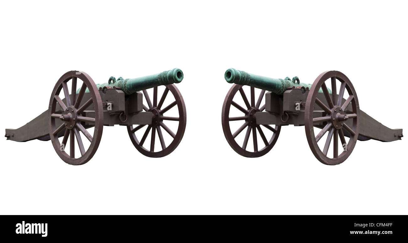 Alte Kanone isoliert auf weißem Hintergrund. Stockfoto