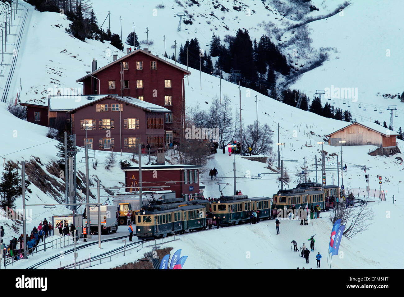Station der Wengernalp der Wengernalpbahn, Berner Oberland, Wengen, Schweiz, Europa Stockfoto