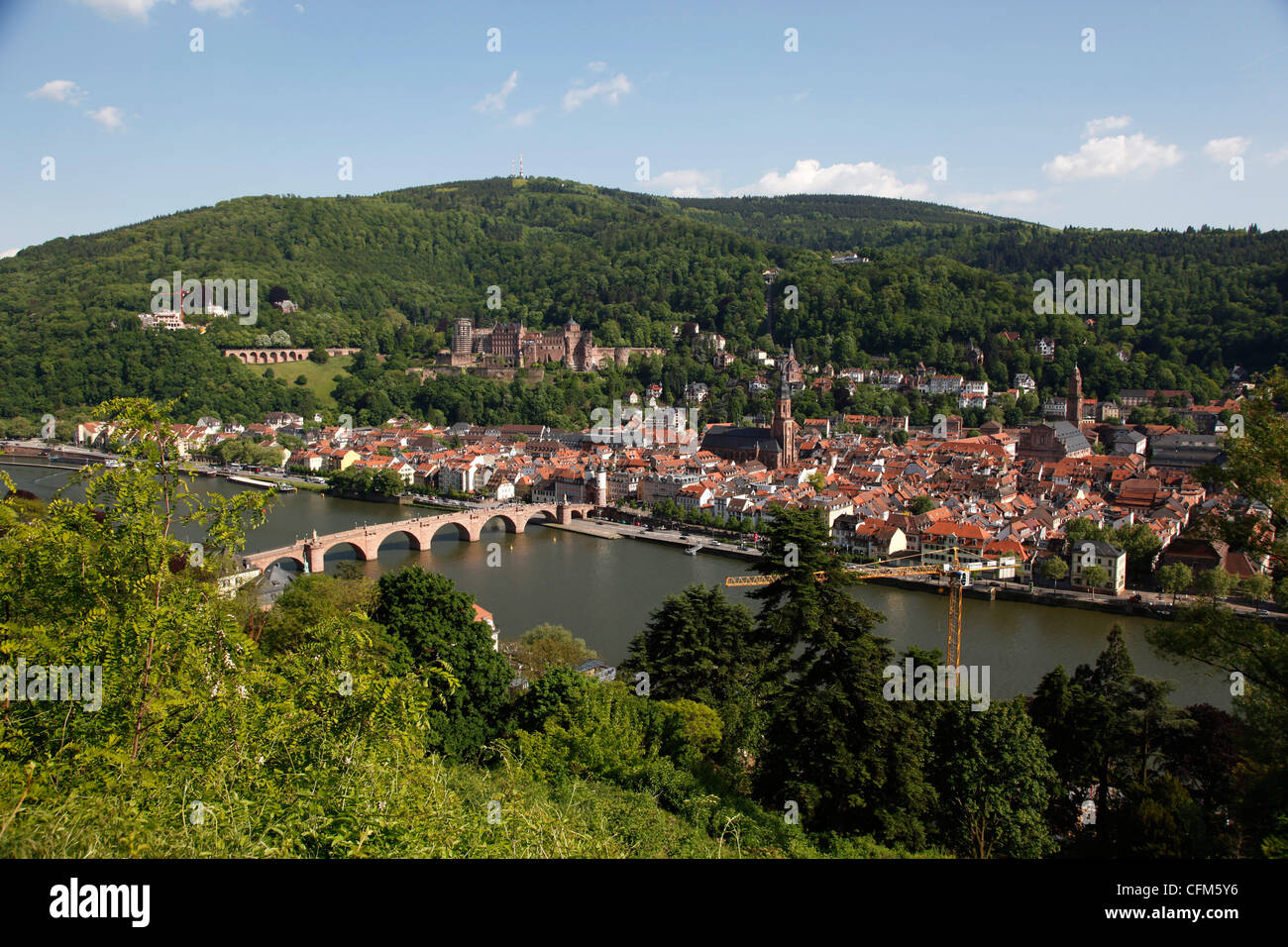 Neckar, alte Brücke, Altstadt und Burg, Heidelberg, Baden-Württemberg, Deutschland, Europa Stockfoto