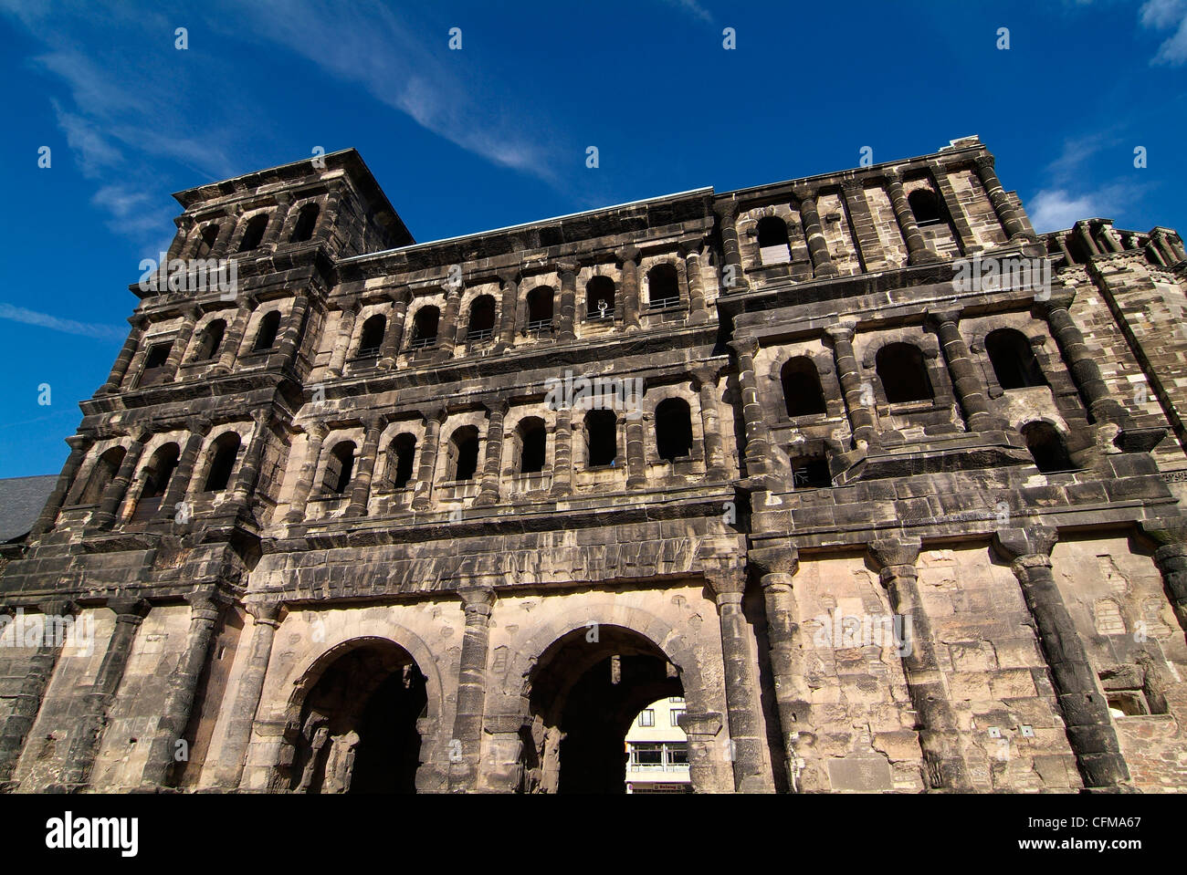 Porta Nigra, römische Stadttor, UNESCO-Weltkulturerbe, Trier, Rheinland-Pfalz, Deutschland, Europa Stockfoto