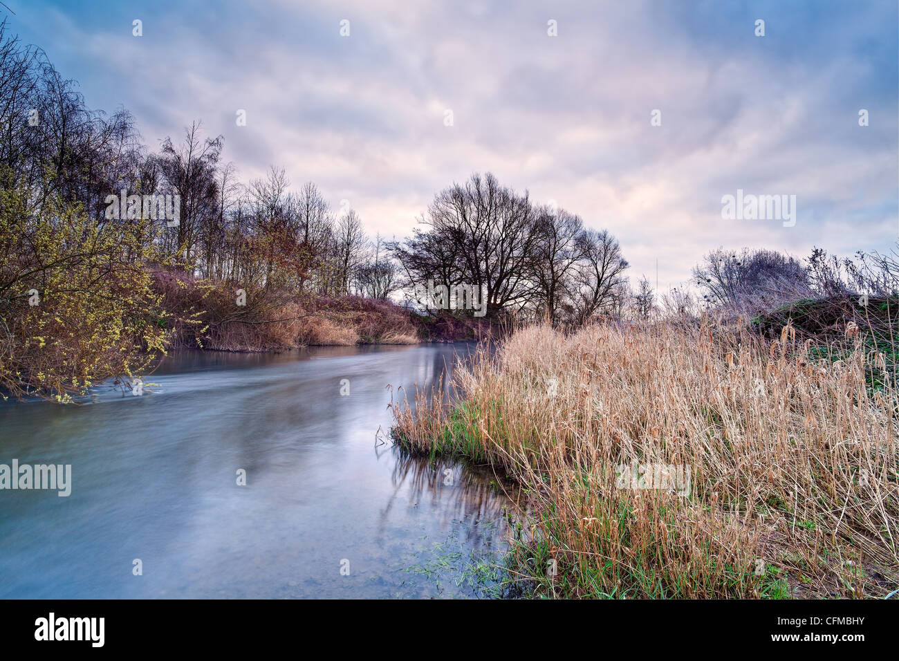 Fluß Lugg und Lugg Wiese, Herefordshire, Vereinigtes Königreich. Stockfoto