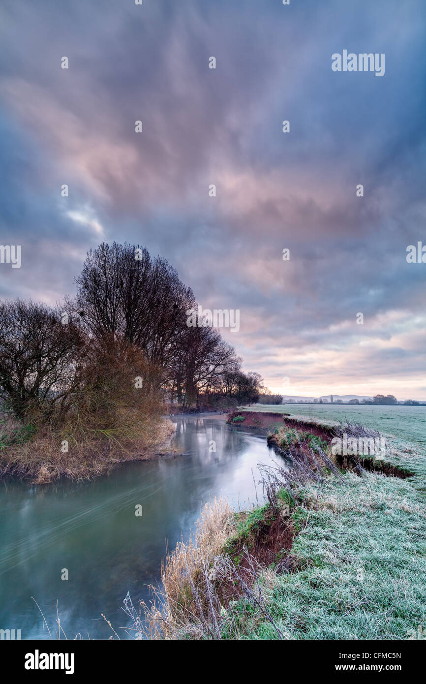 Fluß Lugg und Lugg Wiese, Herefordshire, Vereinigtes Königreich. Stockfoto