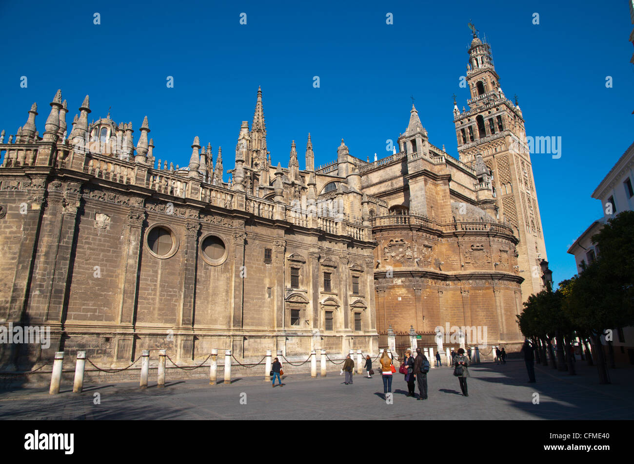 La Giralda und der Kathedrale außen Plaza Virgen de Los Reyes quadratischen zentralen Sevilla Andalusien Spanien Stockfoto