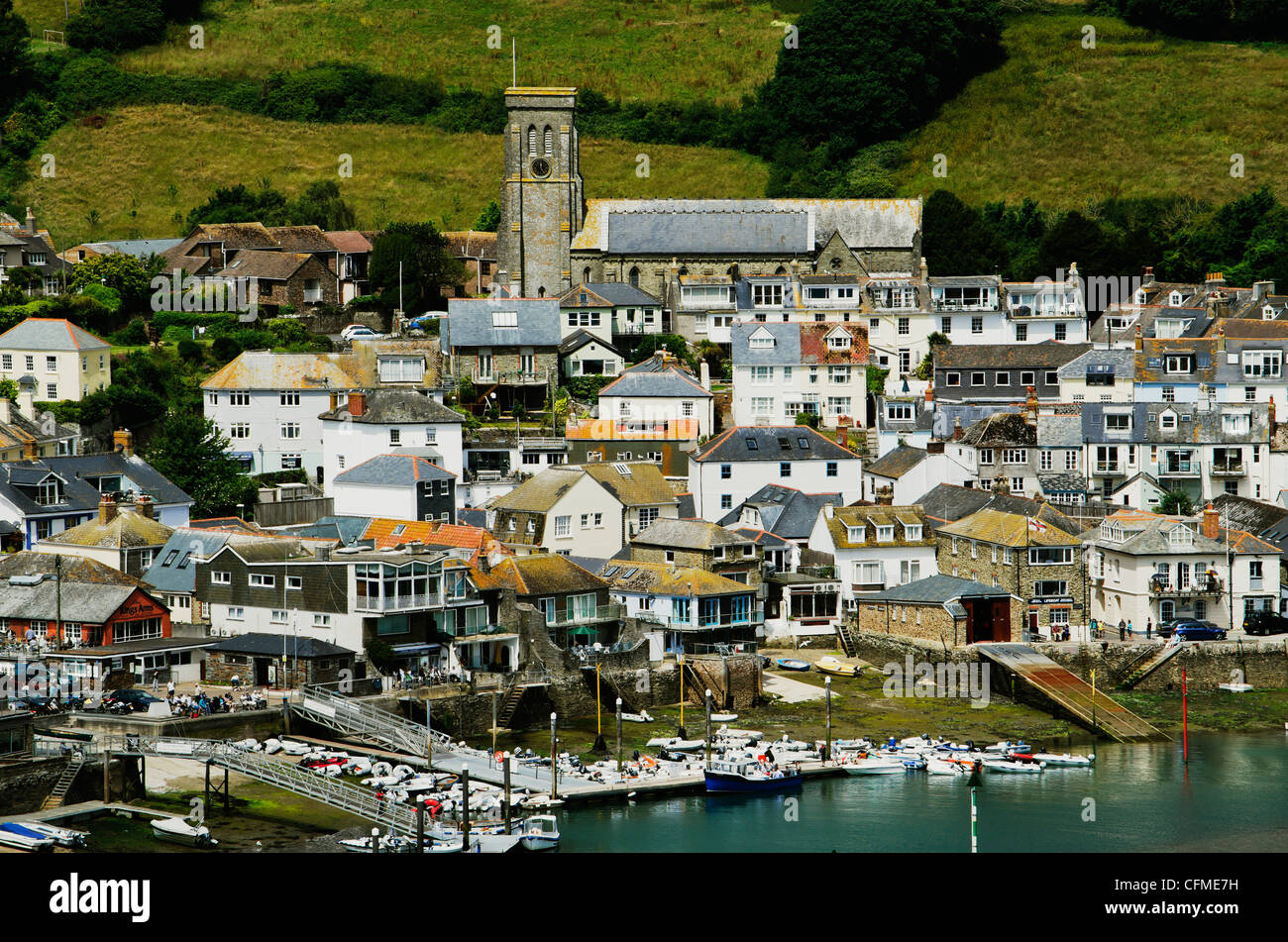 Blick auf die Mündung des Kingsbridge, mit Hafen und Werften, Salcombe, Devon, England, Vereinigtes Königreich, Europa Stockfoto