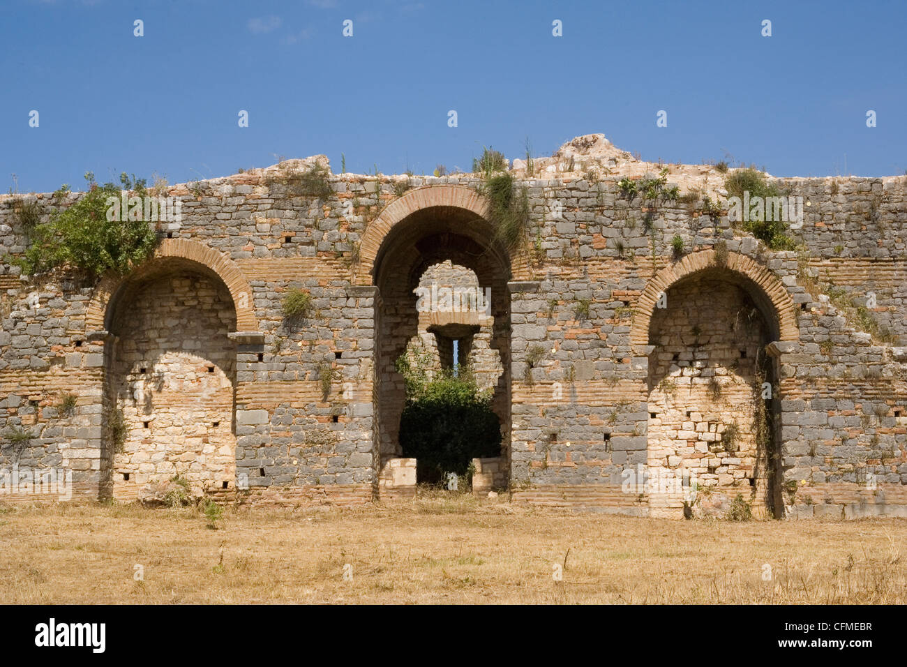 Stadtmauer, alte römische Stadt von Nikopolis, Epirus, Griechenland, Europa Stockfoto