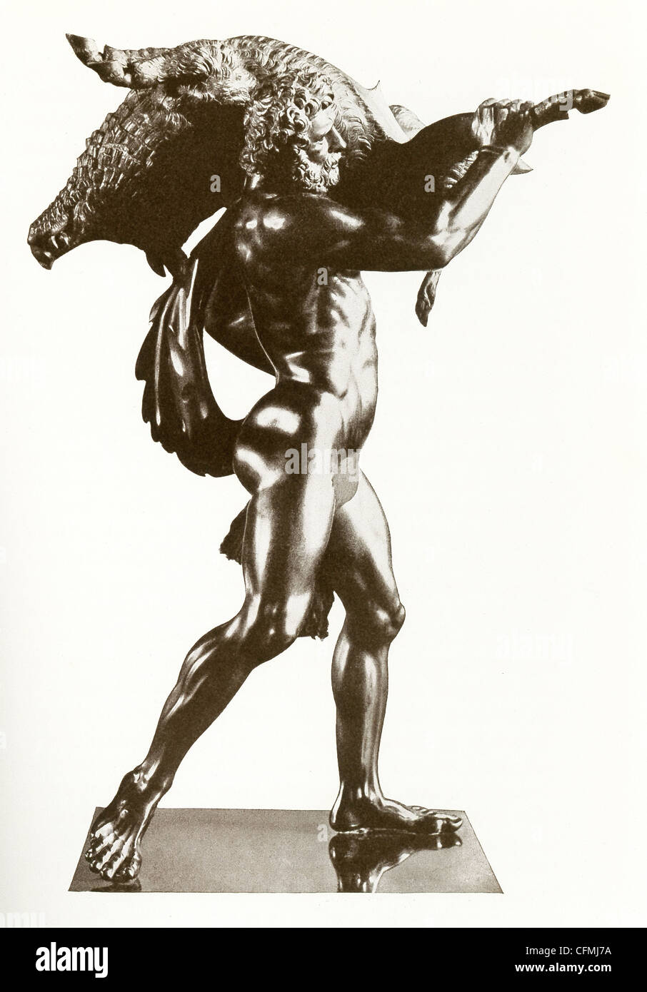 Diese Statue des Herkules und das Wildschwein ist eine Bronze von Jean de Bologne und befindet sich im Louvre in Paris. Stockfoto
