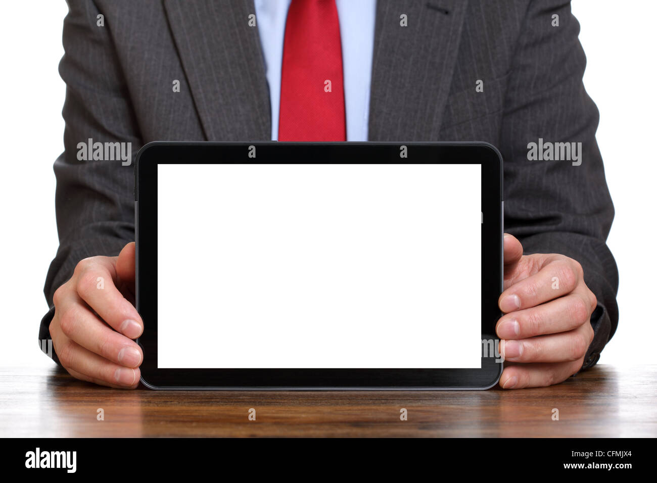 Geschäftsmann Betrieb leer digital-Tablette Stockfoto