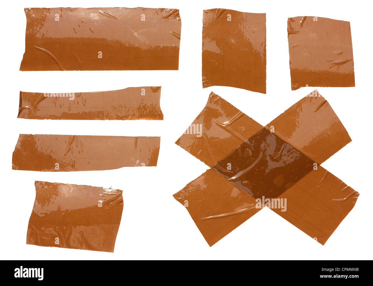 Sammlung von verschiedenen Scotch-Streifen. Klebeband isoliert auf weißem Hintergrund Stockfoto