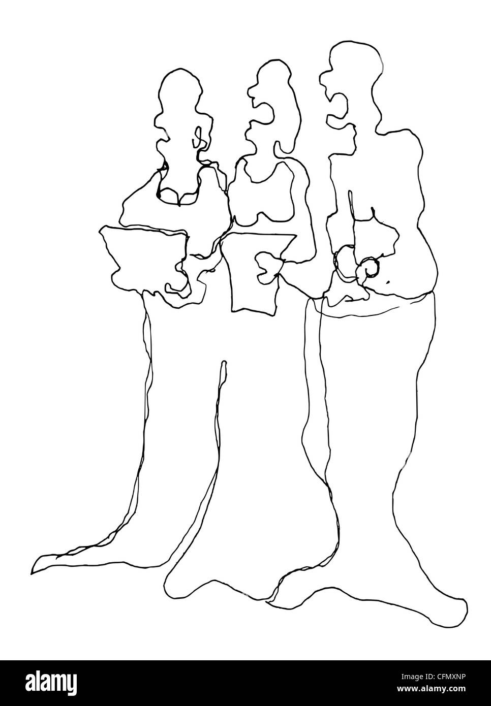 Eine Serie von 17 informellen handgezeichneten Skizzen/Doodles, die als Illustrationen zu verschiedenen Motiven verwendet werden. Witzig urkomisch seltsam albern oder tödlich ernst. Stockfoto
