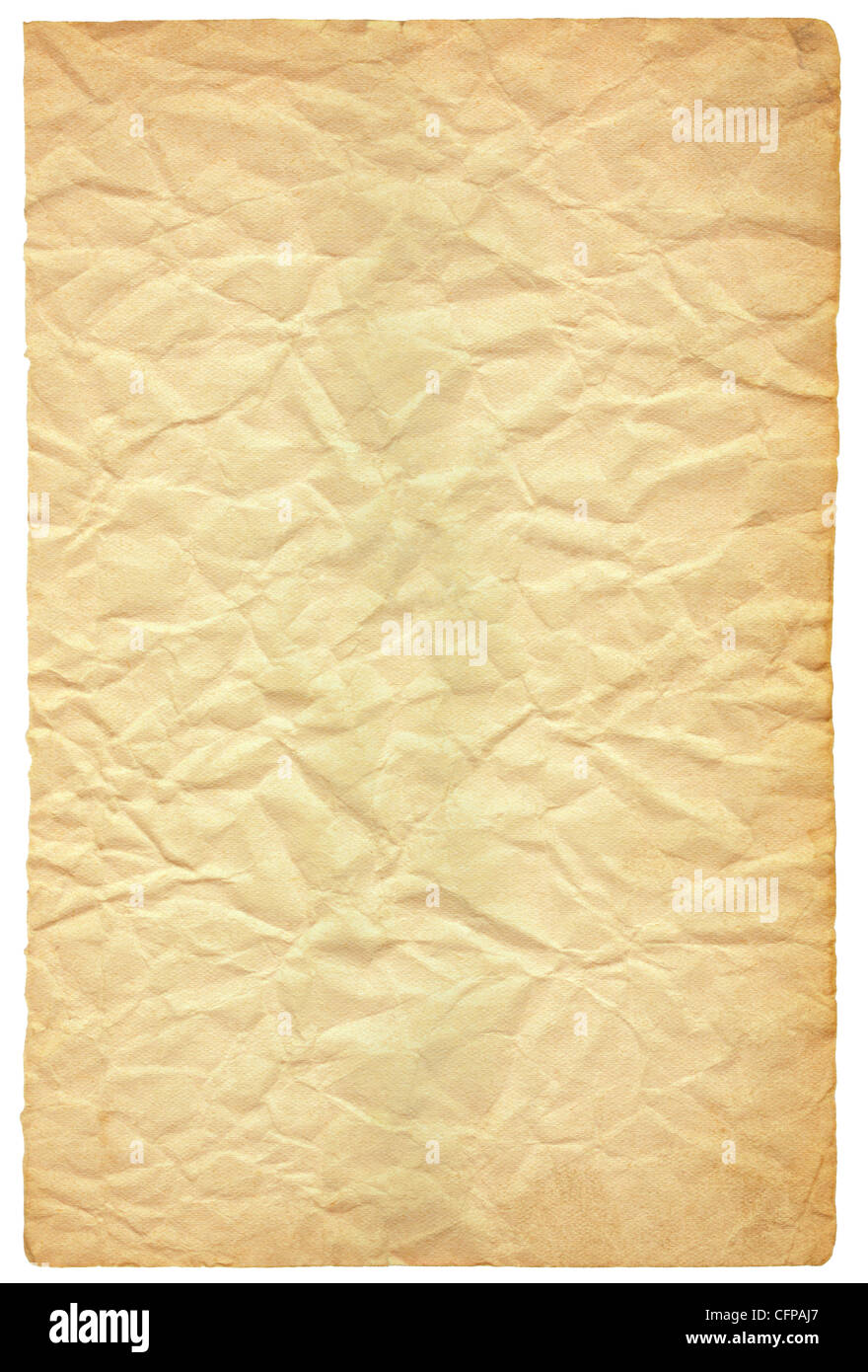 Zerknittertes Papier auf weißem Hintergrund isoliert Stockfoto