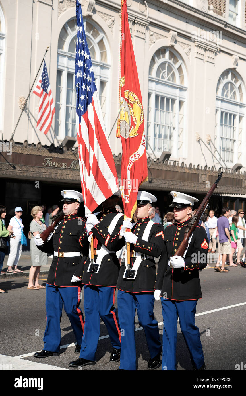 US Marine Color Guard in St. Patricks Day Parade Stockfoto