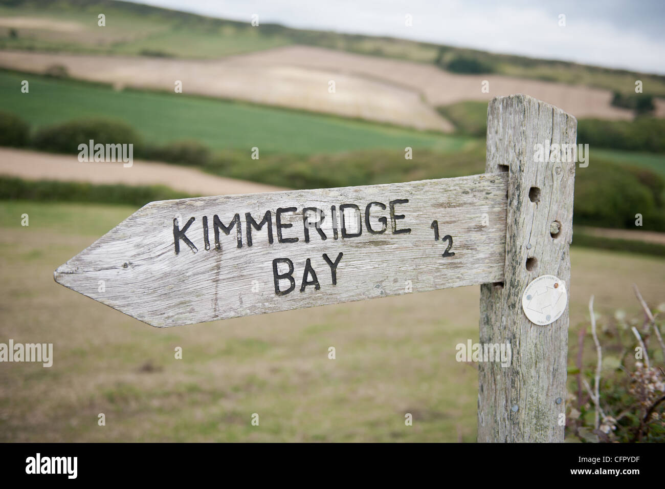 Holzschild Feldpost Kimmeridge Bay, Dorset Stockfoto