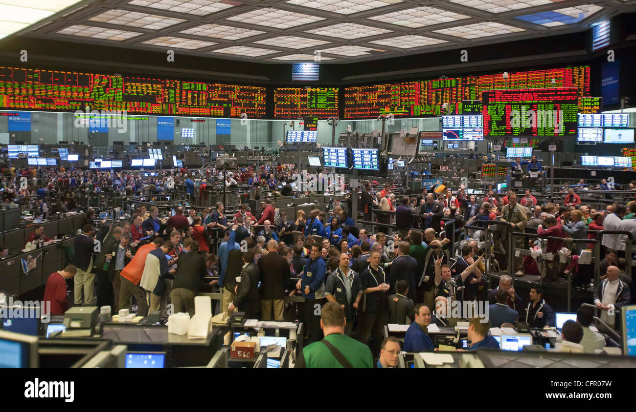 Chicago, Illinois - Rohstoffhandel auf dem Boden der Chicago Mercantile Exchange. Stockfoto
