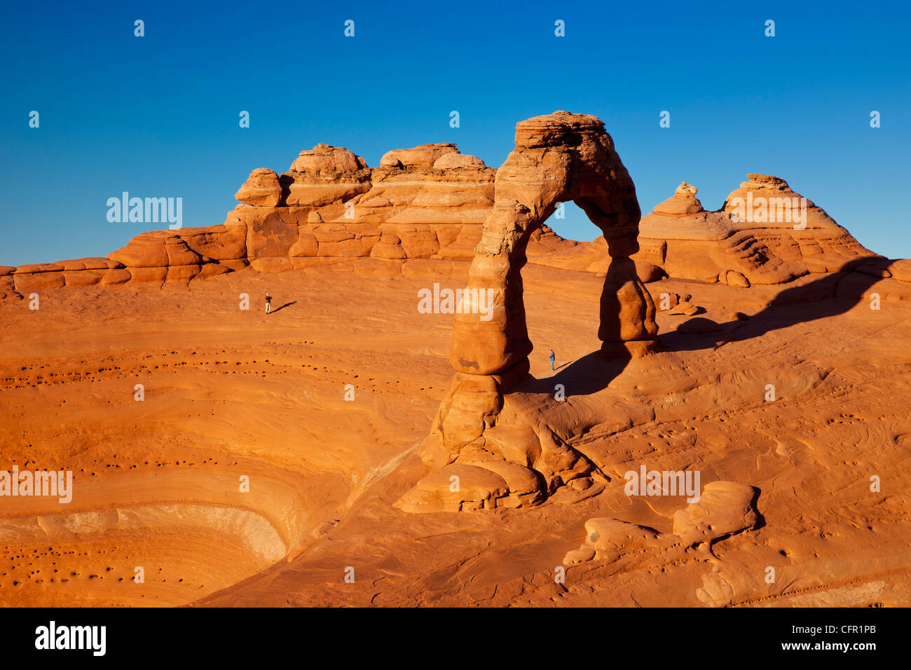 Delicate Arch bei Sonnenuntergang, Arches-Nationalpark, Utah, USA Stockfoto