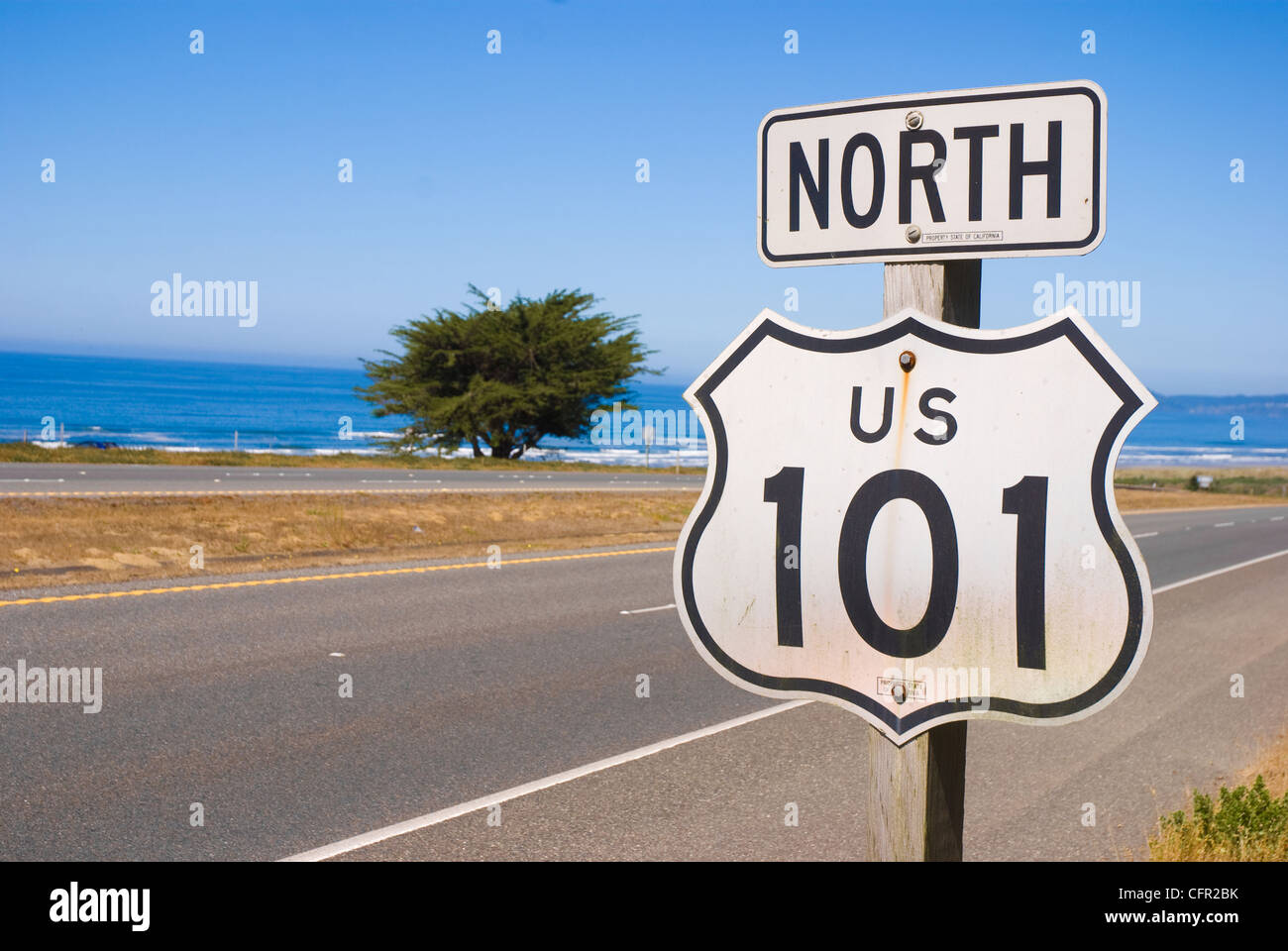 Highway 101 Zeichen in Nordkalifornien Stockfoto