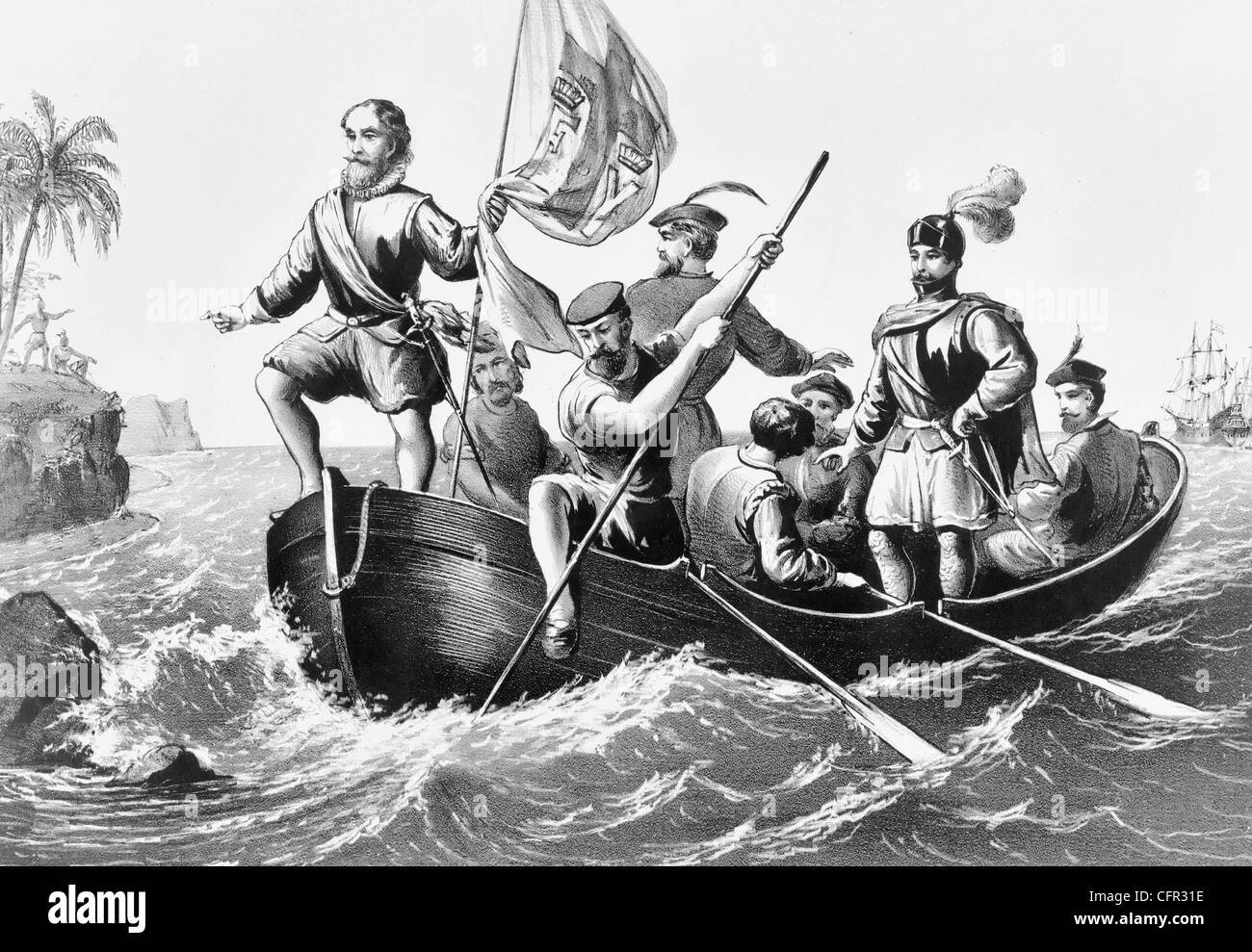 Die Landung von Columbus San Salvador, 12. Oktober 1492 Stockfoto