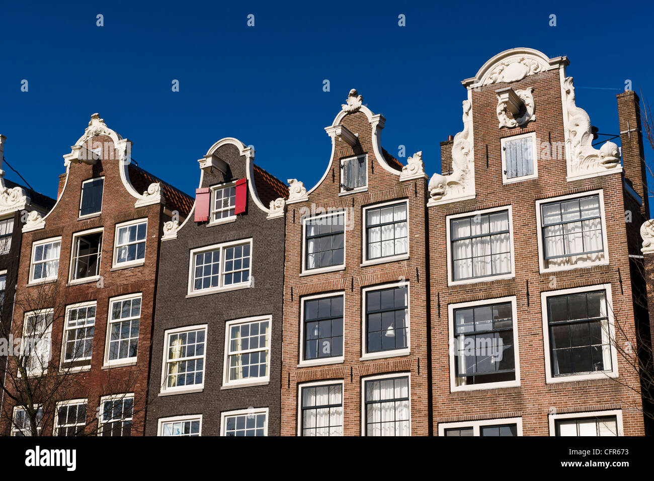 Holländische Giebel Häuser entlang der Brouwersgracht Kanal, Amsterdam, Niederlande. Stockfoto