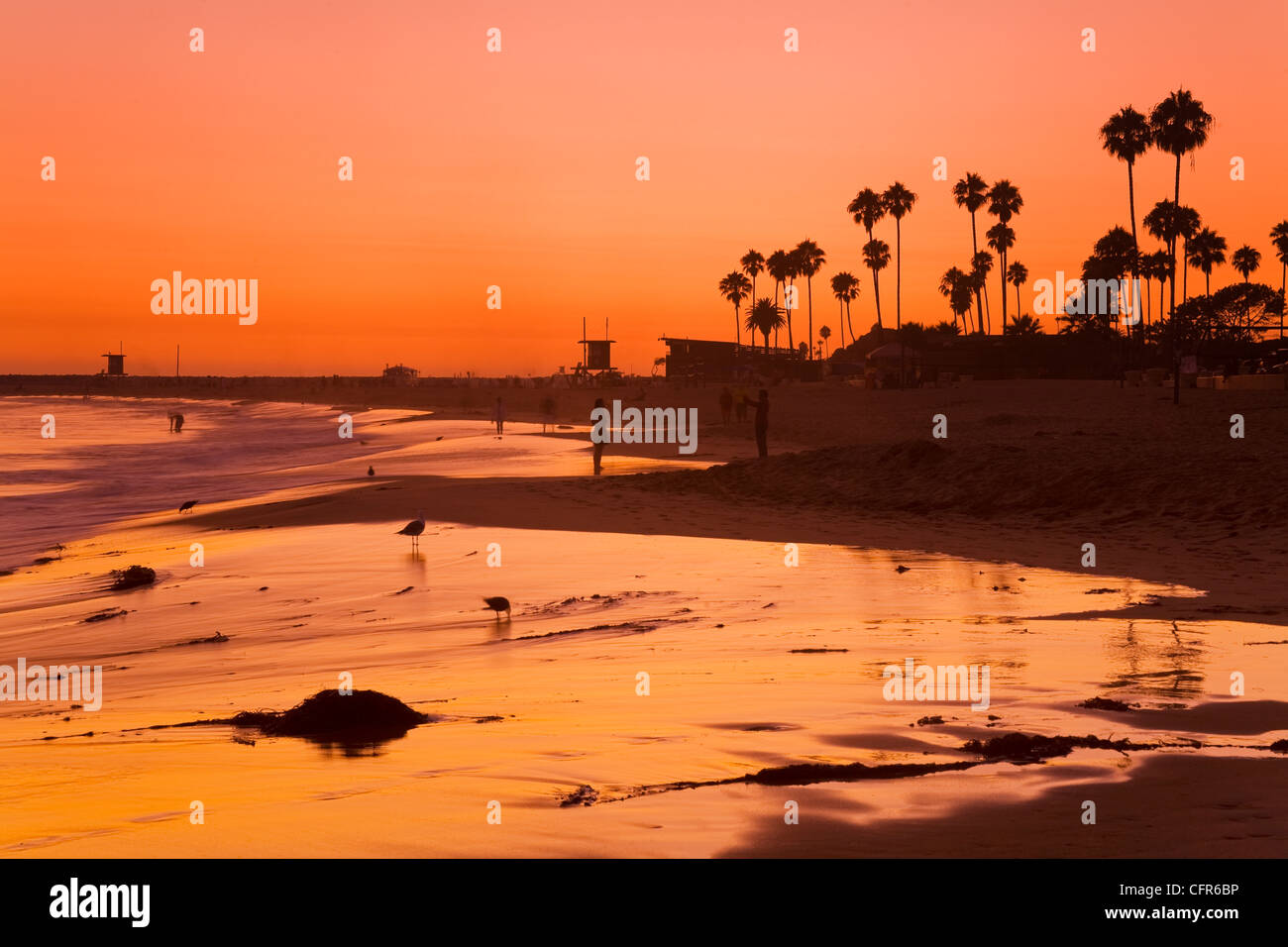 Sonnenuntergang am Corona del Mar Beach, Newport Beach, Orange County, California, Vereinigte Staaten, Nordamerika Stockfoto