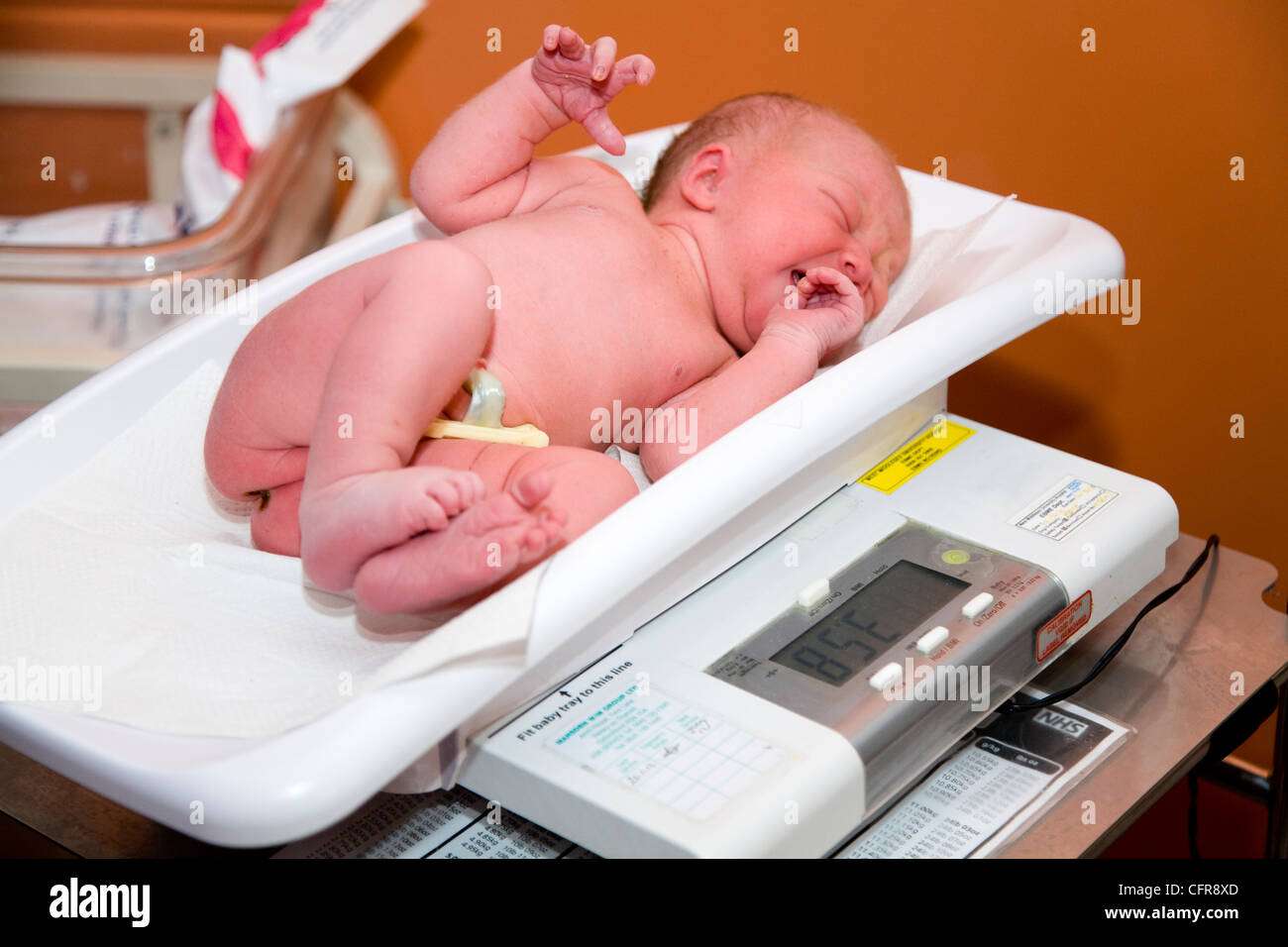 Wiegt ein Neugeborenes / neues Baby geboren mit Waagen / skalieren bald