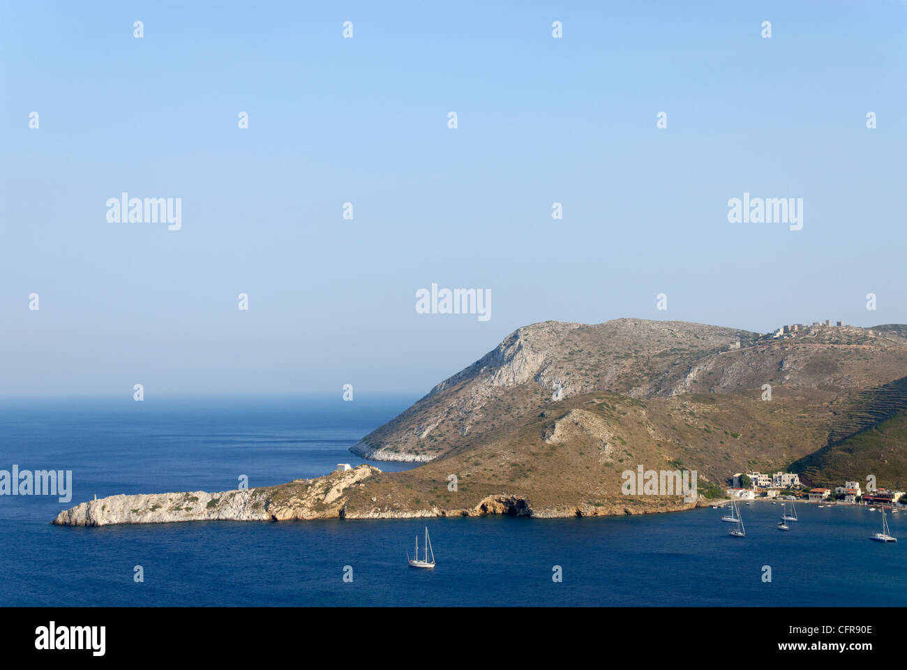 Mani. Peloponnes. Griechenland. Blick auf die trostlose Landschaft Kap Tenaro (Matapan) der südlichste Festland Punkt in Griechenland und Stockfoto