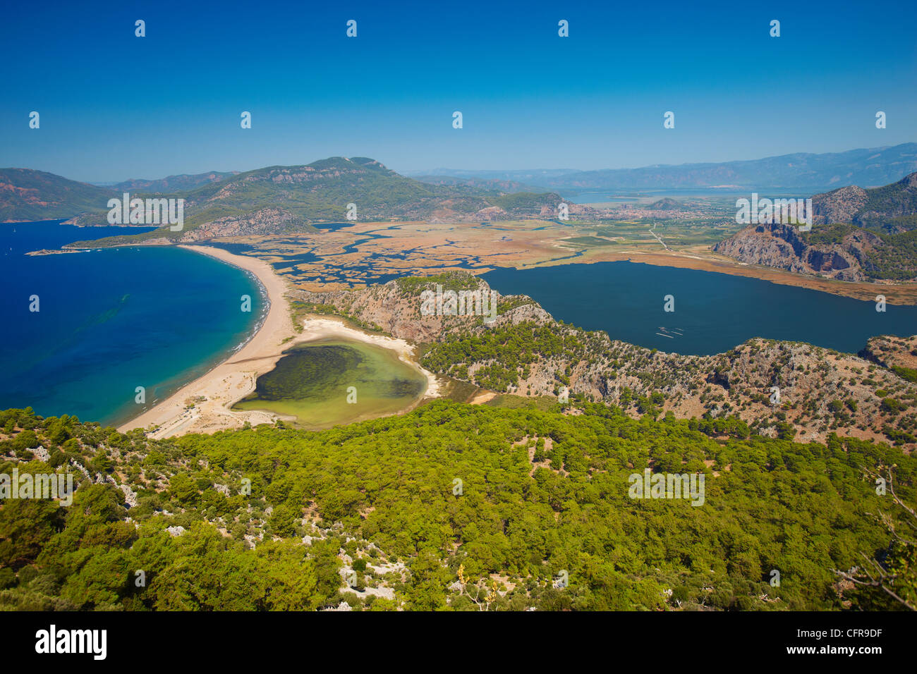 Luftaufnahme von Dalyan, Dalaman, Anatolien, Türkei, Kleinasien, Eurasien Stockfoto
