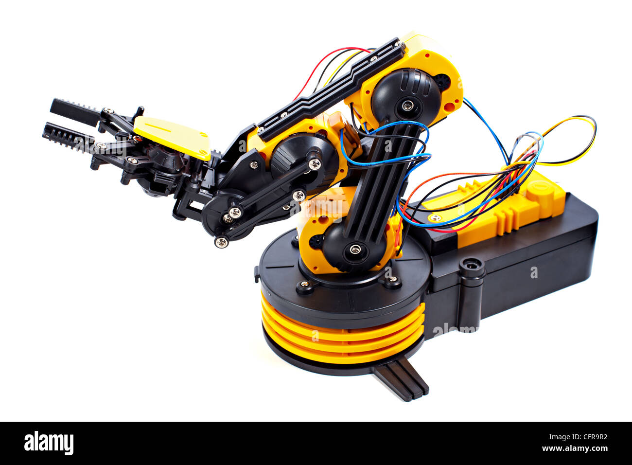 Schwarz und gelb elektronische Roboterarm. Stockfoto