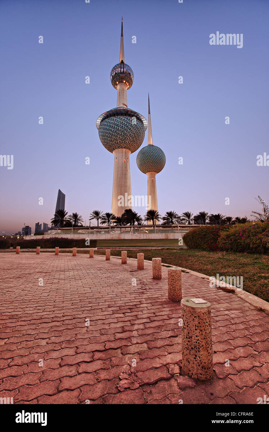 Das Wahrzeichen von Kuwait Towers in Kuwait. Stockfoto