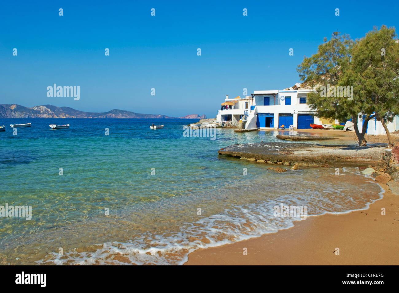 Angeln Dorf Fourkovouni, Milos, Kykladen, griechische Inseln, Ägäis, Griechenland, Europa Stockfoto