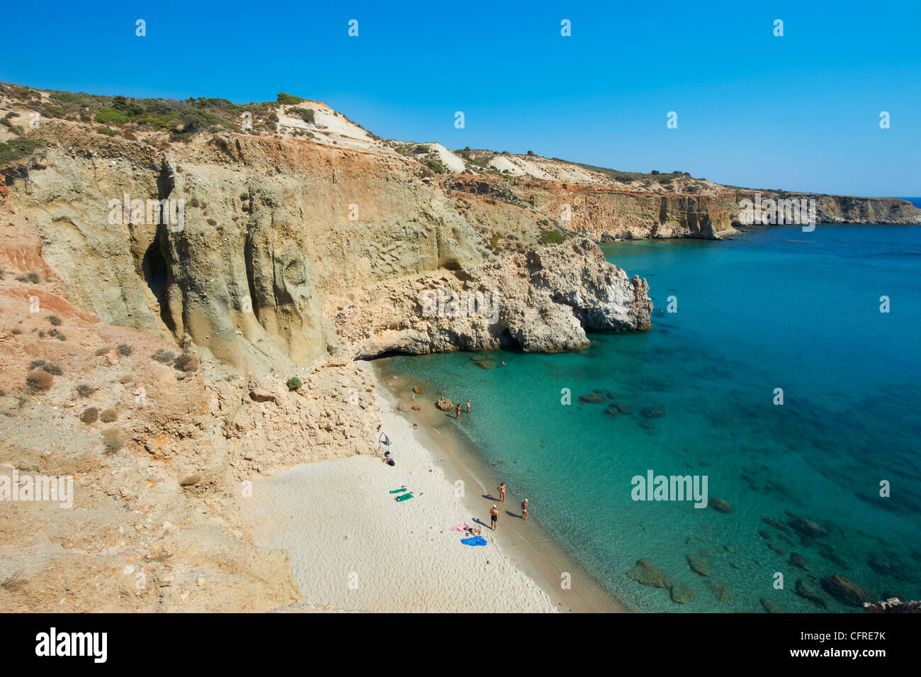 Tsigrado Strand und die Bucht, Milos, Kykladen, griechische Inseln, Ägäis, Griechenland, Europa Stockfoto