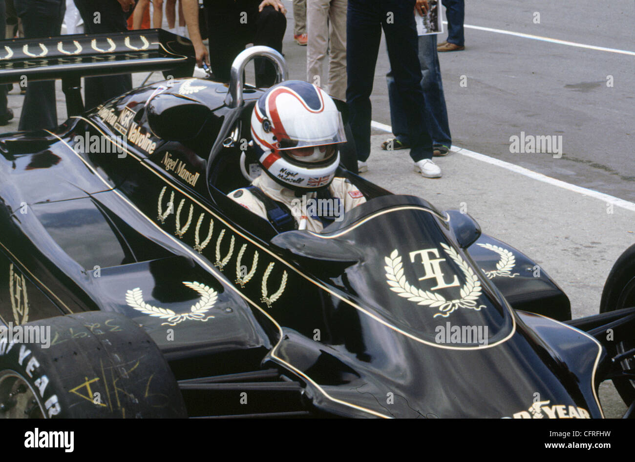 Nigel Mansell im Lotus 91 beim britischen Grand Prix 1982 Stockfoto