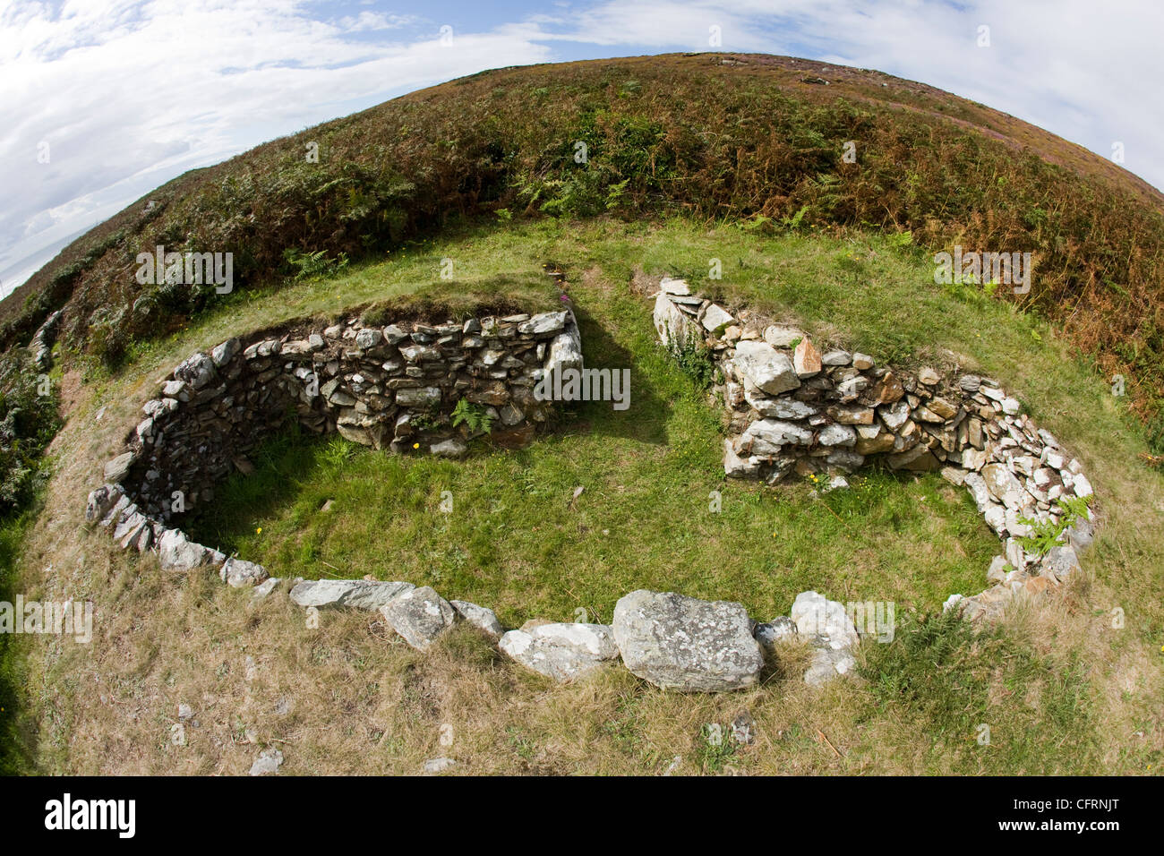Prähistorischen Stein Hütte Kreisen am Ty Mawr auf Holyhead Mountain, Anglesey, Nordwales Stockfoto
