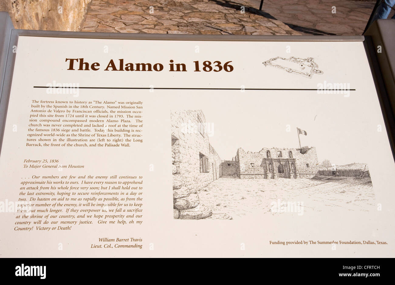Usa Texas San Antonio Informativen Schild Am Alamo Schrein