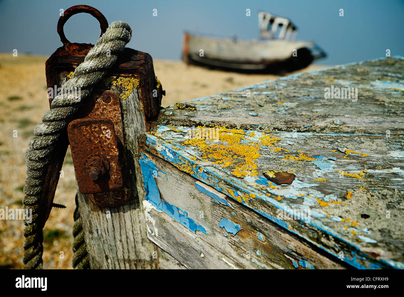 Bug der alten Fischerei Boot, Dungeness Strand, Kent, UK Stockfoto