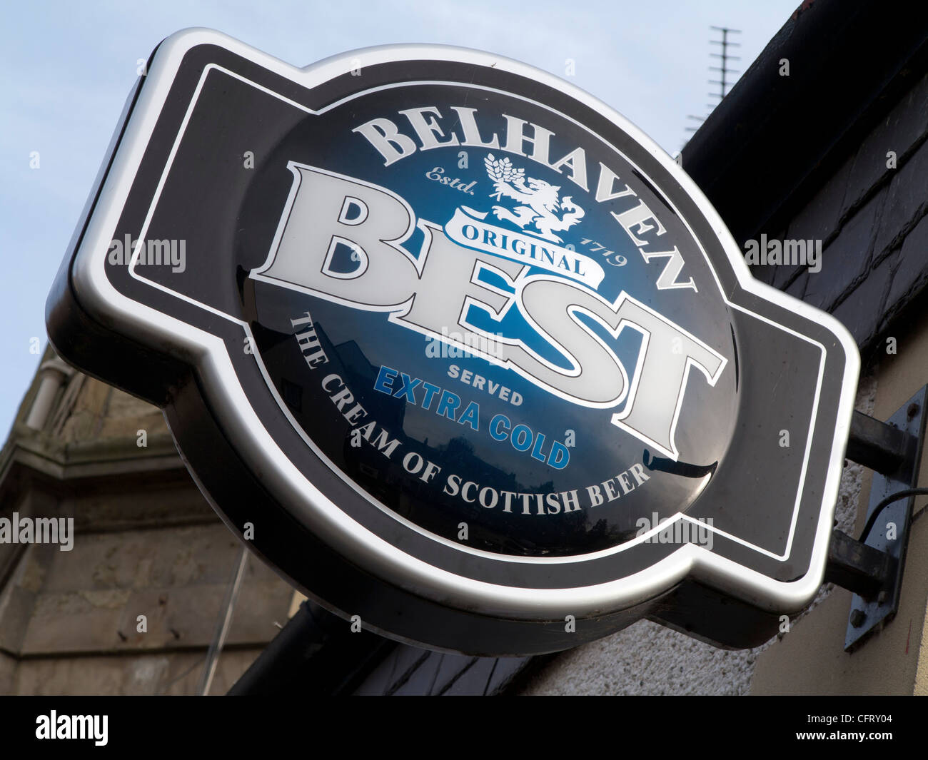 Belhaven beste Bier Schild an schottischen pub Stockfoto