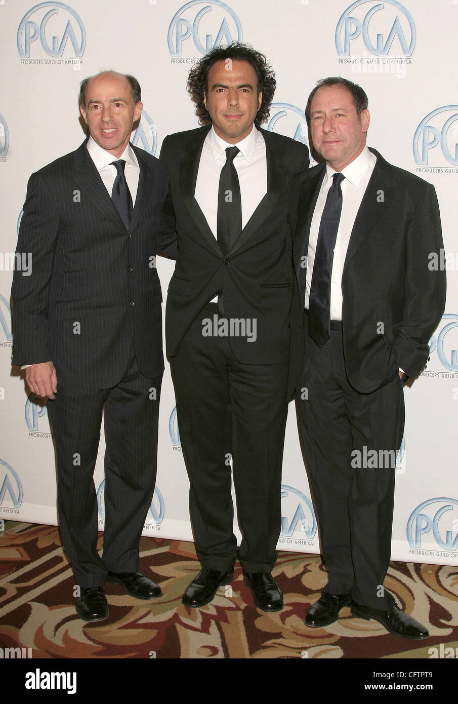 Produzenten JON KILIK, ALEJANDRO GONZALEZ INARRITU und STEVE GOLIN bei den Produzenten Guild Awards 2007 statt auf das Hyatt Regency Century Plaza Hotel. Stockfoto
