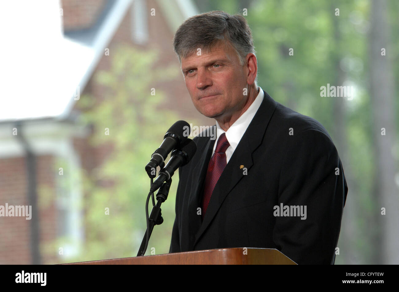 31. Mai 2007 Charlotte, NC; USA, Evanglist FRANKLIN GRAHAM macht Bemerkungen über seinen Vater bei der Zeremonie für die Bibliothek Widmung Service für Evanglist Billy Graham, der in seiner Heimatstadt Charlotte stattfand.  Die Bibliothek Chroniken das Leben und die Lehren von der legendären Evanglist Graham.  Th Stockfoto