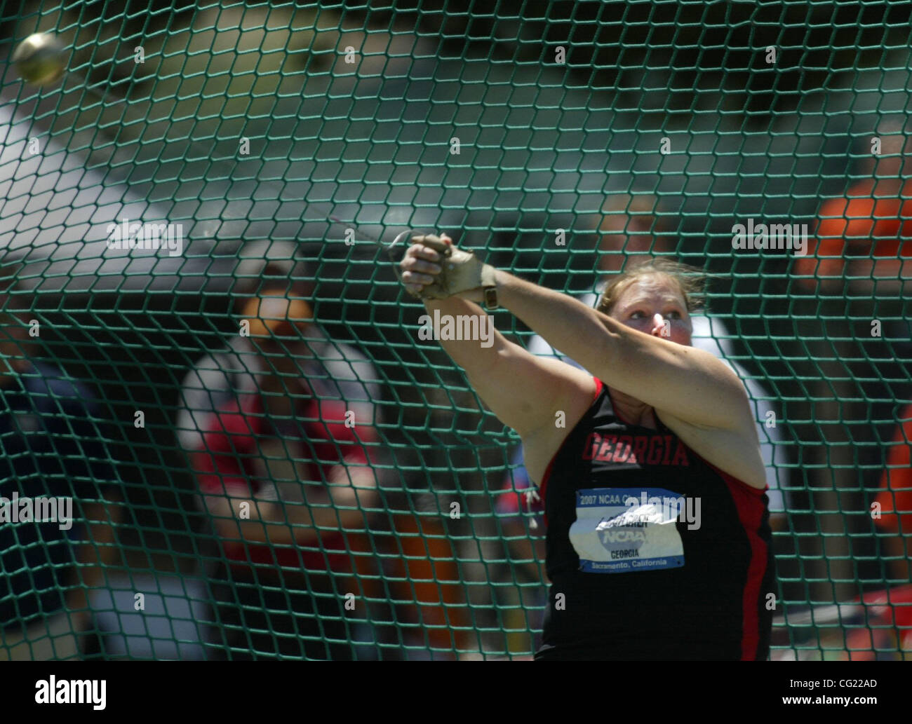 Jenny Dahlgren Georgien wirft in den Hammer. Sie gewann das Event 232 Füße zu werfen. Bild aufgenommen am Tag3 der NCAA Titel und Feld-Meisterschaft. 8. Juni 2007. Sacramento Bee Bryan Patrick Stockfoto