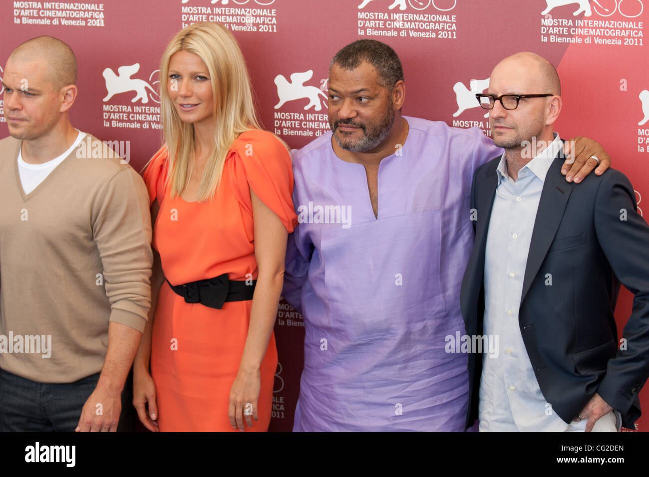 3. September 2011 - Venedig, Italien - von links nach rechts Schauspieler Matt Damon, Gwynet Paltrow, Laurence Fishburne und Regisseur Steven Soderbergh während Foto rufen, bevor "Ansteckung" Film unter der Regie von Steven Soderbergh Premiere bei den 68. Internationalen Filmfestspielen von Venedig (Credit-Bild: © Marcello Far Stockfoto