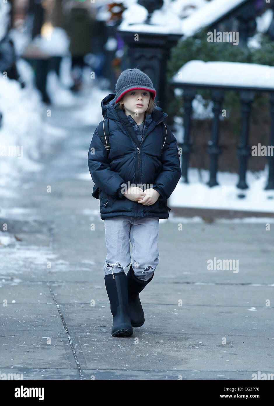 James Wilke Broderick zu Fuß zur Schule mit seinem Vater New York City