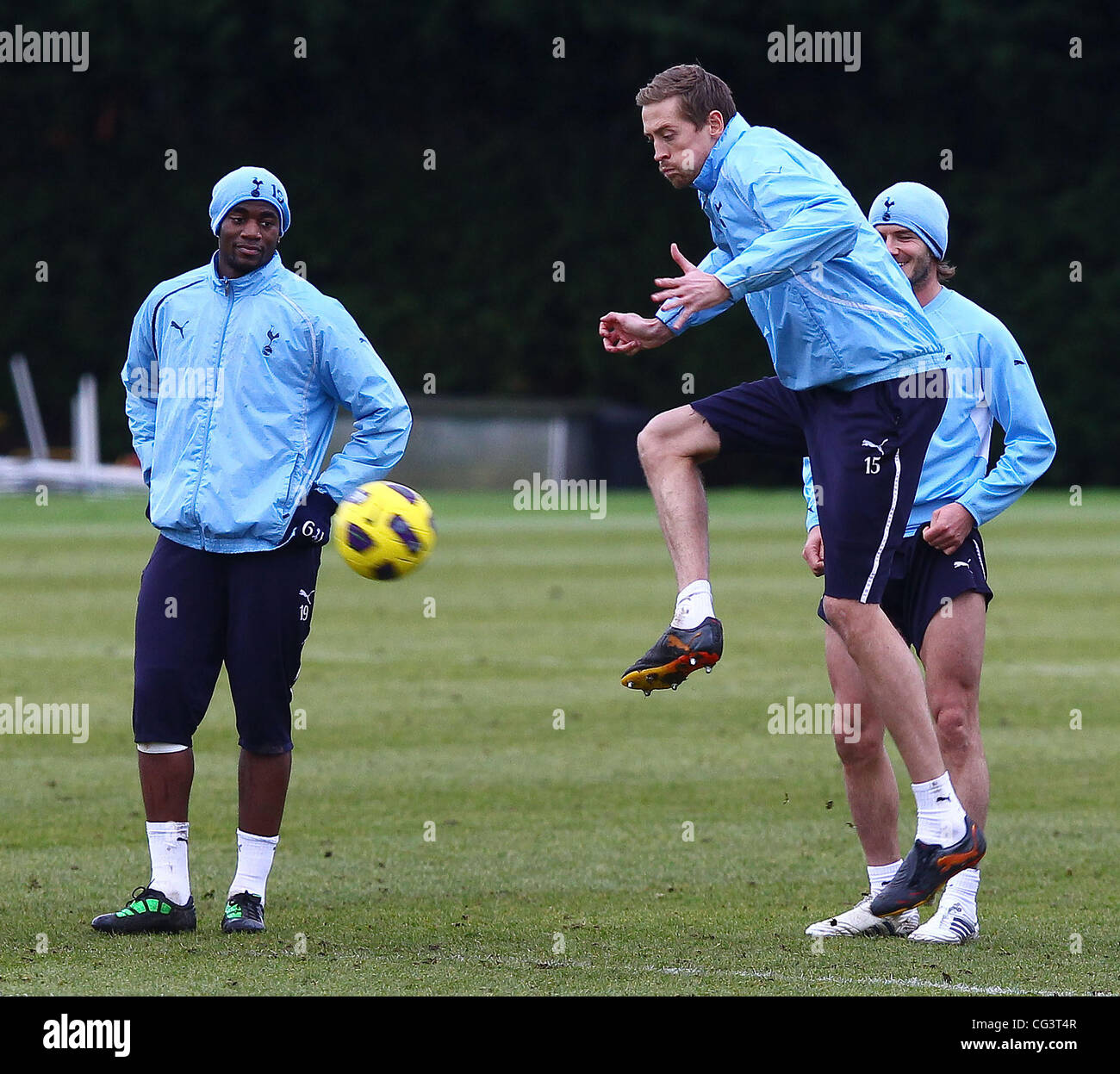 Sebastian Bassong und Peter Crouch Training mit Tottenham Hotspur London, England - 14.01.11 Stockfoto