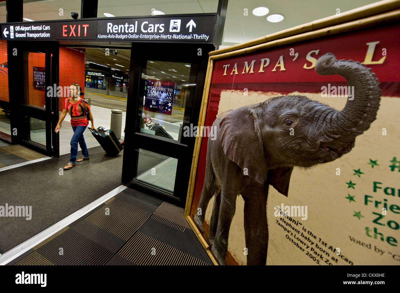 24. August 2012 - Tampa, FL, USA - eine Anzeige für Tampa es Lowry Park Zoo begrüßt Besucher in Tampa International Airport.  Einige 50.000 RNC Besucher haben 15.000 Mitglieder von den Nachrichtenmedien und 10.000 Demonstranten begonnen, Ankunft in der Tampa Bay Area für die Republican National Convention 2012. Bildnachweis: ZUMA Press, Inc. / Alamy Live News Stockfoto